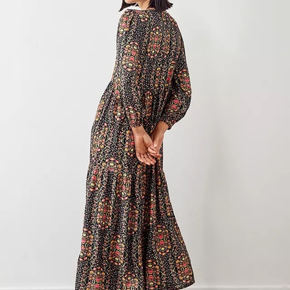 Christy Dawn Brown and Black Maxi Dress with Bishop Sleeves